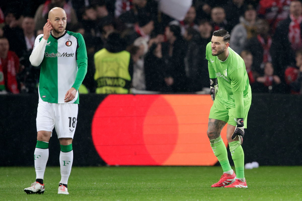 Justin Bijlow en Gernot Trauner in actie namens Feyenoord